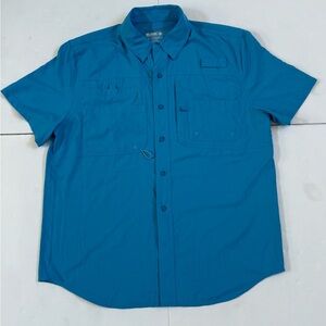 Men's Reel Legends Blue Short Sleeve Button Down Size Large